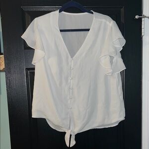 Elegant White Ruffle Sleeve Blouse size L